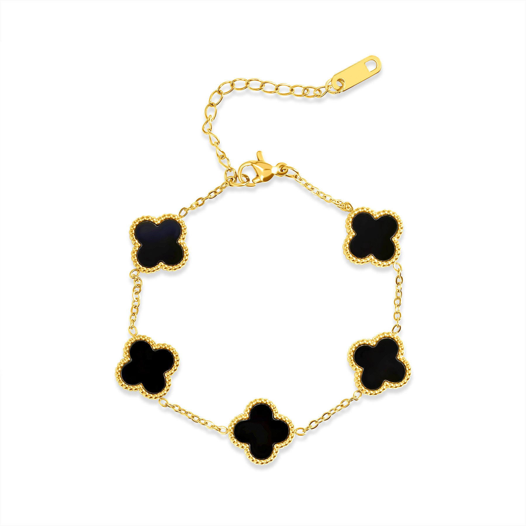 JeenMata Black Flower Link Bracelet in Yellow Gold Plated | Walmart (US)