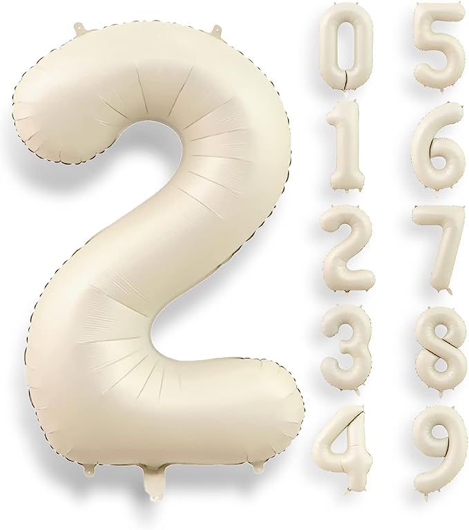 40 Inch Cream White Number 2 Balloon Helium Foil Mylar Number Balloons Supplies For Birthday Part... | Amazon (US)