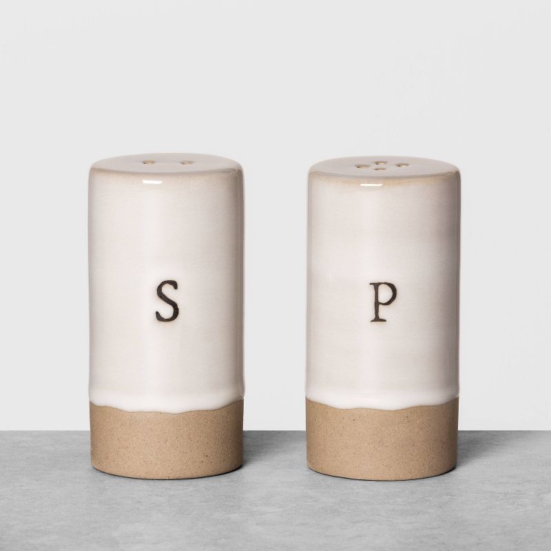 2pc Glazed Stoneware Salt and Pepper Shakers Cream/Natural - Hearth & Hand™ with Magnolia | Target