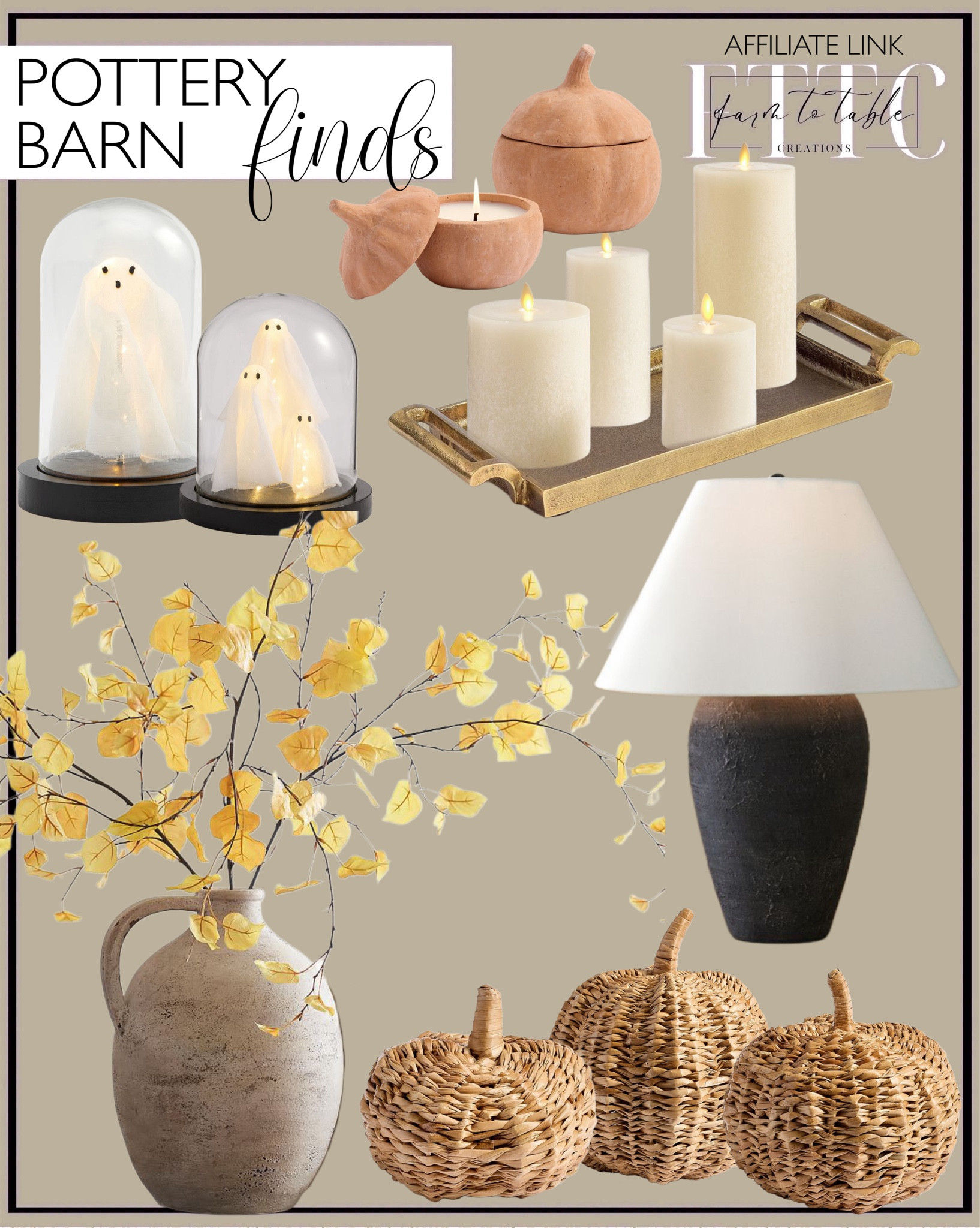 Pottery Barn. Follow @farmtotablecreations on Instagram for more inspiration.

Faux Autumn Aspen Tree Branch. Artisan Handcrafted Terracotta Vase. Handcrafted Ghost Cloche. Flameless Wax Pillar Candle. Antiqued Metal Decorative Trays. Artisan Terracotta Pumpkin Candle - Pumpkin & Amber. Canyon Ceramic Table Lamp. Handcrafted Woven Pumpkin. 

Fall Decor. Halloween Decor. Pottery Barn Finds. Ghost Decor. Pumpkin Decor. 

#LTKHome #LTKSaleAlert #LTKFindsUnder50