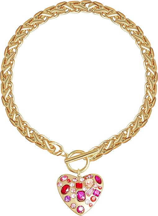 Chunky Statement Large Heart Pendant Choker Togger Lariat Pendant Necklace for Women | Amazon (US)