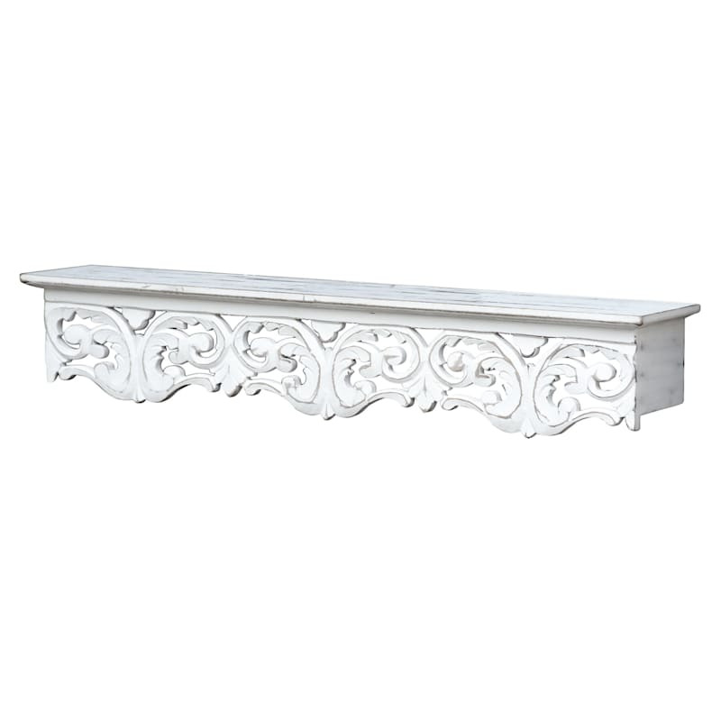 Curtis White Hand Carved Wooden Wall Shelf, 30x5 | At Home