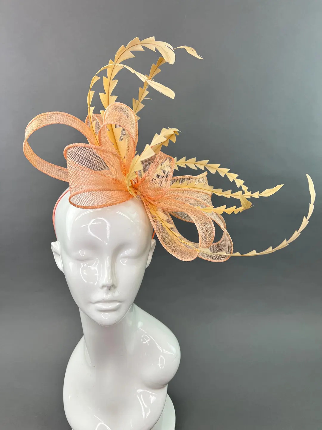 Peach Bow fascinator on headband, Kentucky derby hat, high tea fascinator, peach fascinator, peac... | Etsy (US)