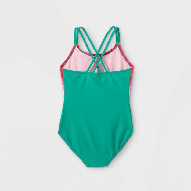 Girls' Watermelon Ombre Tie-Dye One Piece Swimsuit - Cat & Jack™ Turquoise | Target