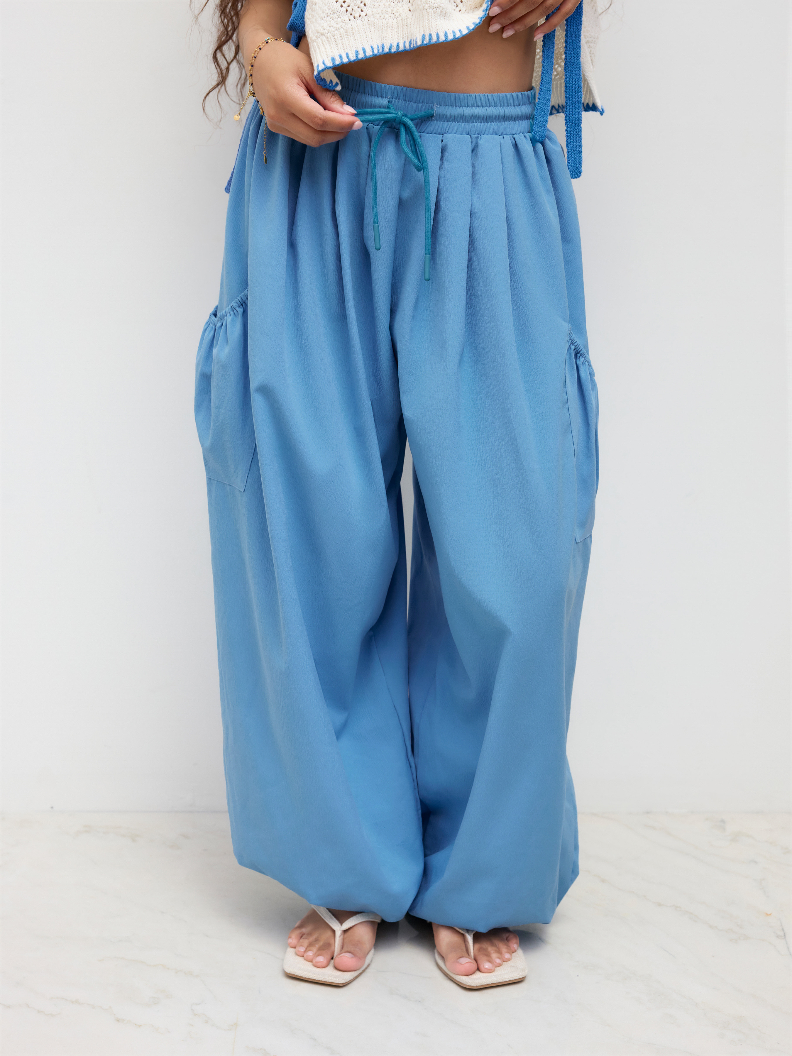 Woven Mid Rise Knotted Joggers Trousers For Daily Casual | Cider