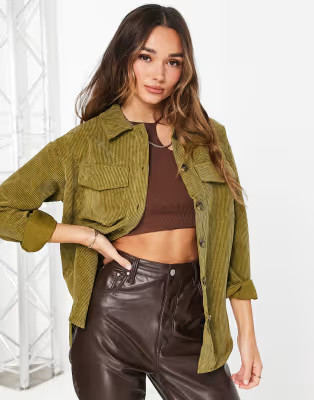 Vero Moda oversized cord shacket in  khaki | ASOS (Global)