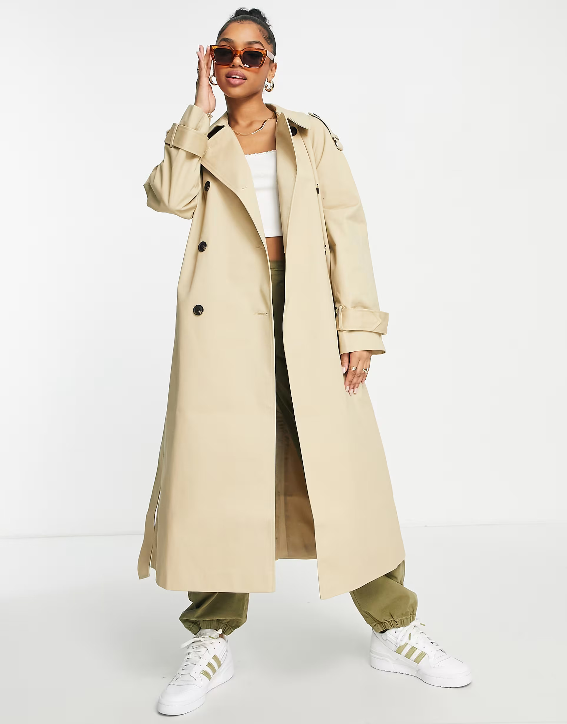 ASOS DESIGN longline trench coat in stone | ASOS (Global)