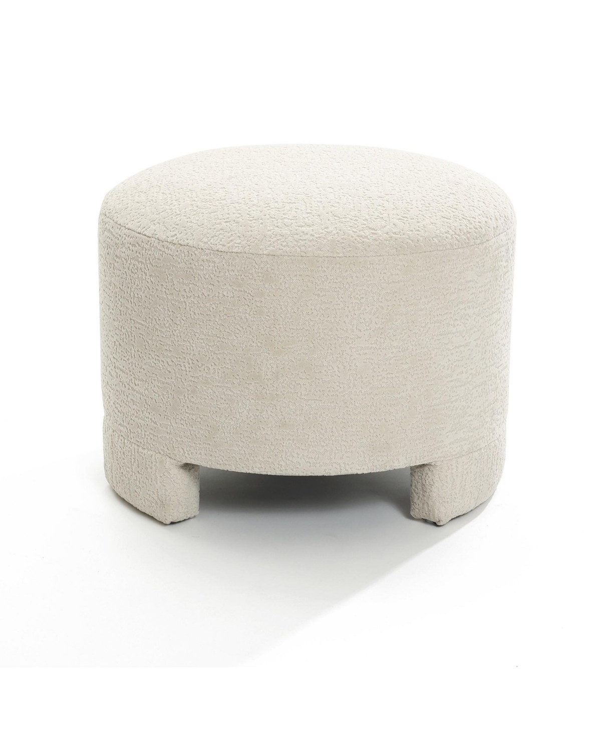 LuxenHome Upholstered Cream Modern Round Ottoman - Cream, brown | Macy's