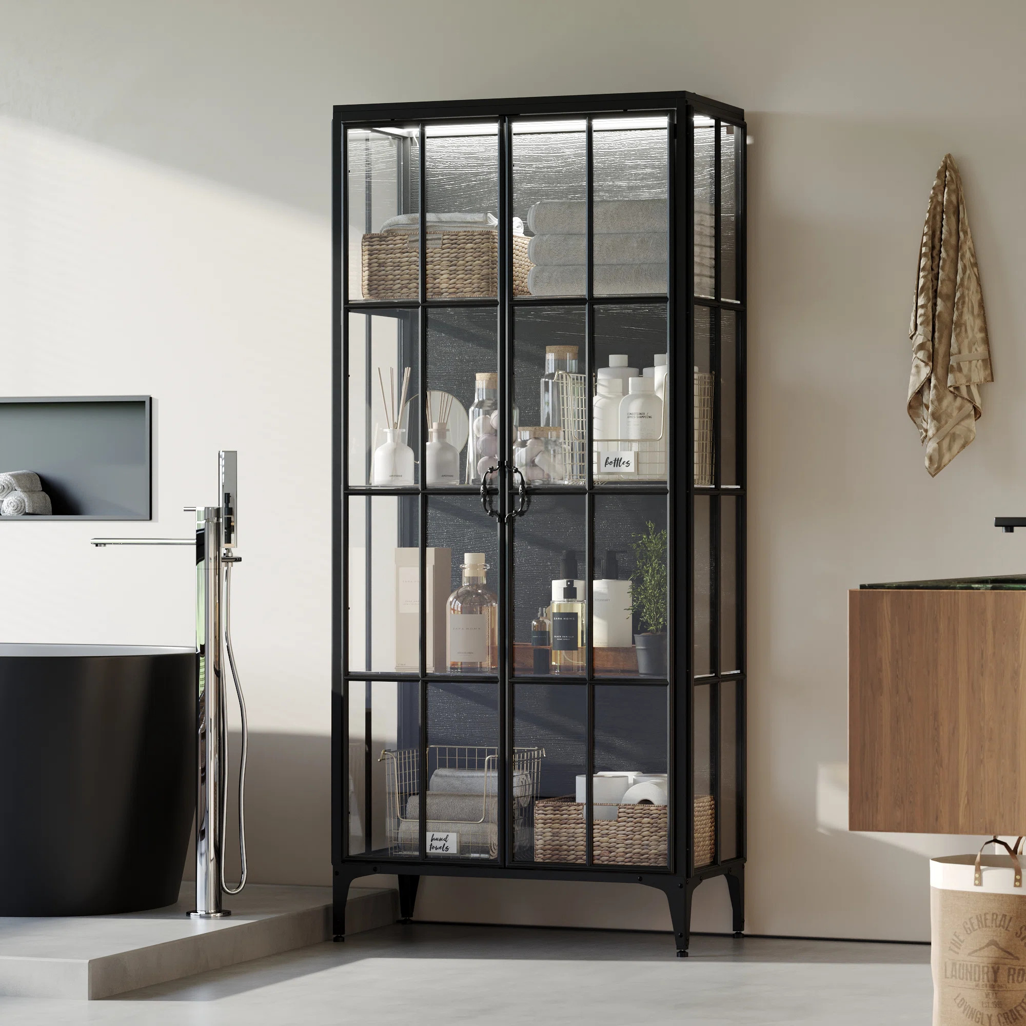 Modern 2-Door Glass Bathroom Linen Cabinet | Wayfair North America