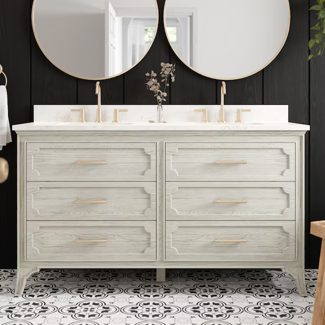 allen + roth Helena 60-in Sandstorm Undermount Double Sink Bathroom Vanity with Calacatta Enginee... | Lowe's