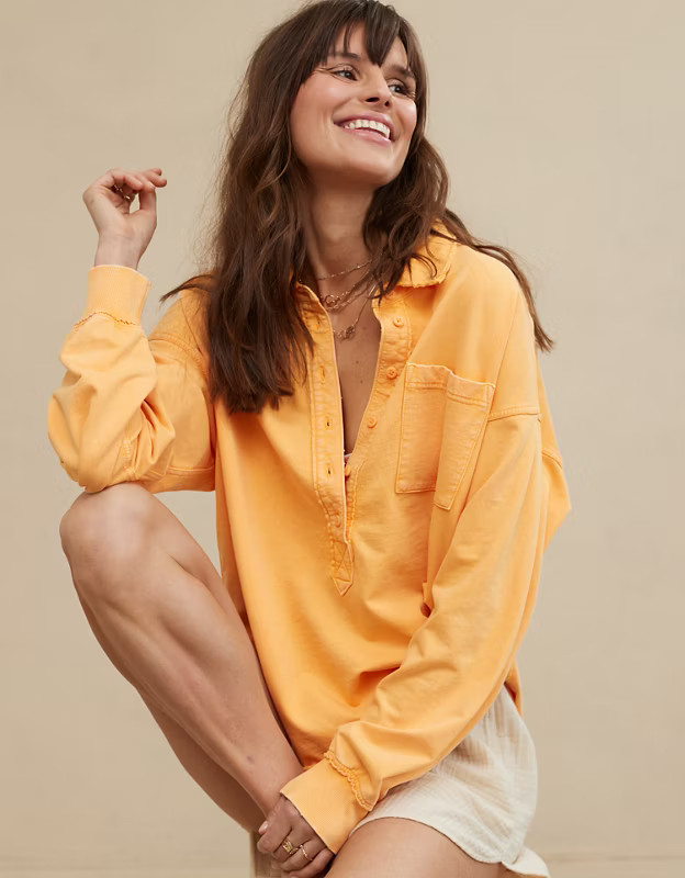 Aerie Take It Easy Popover Polo Sweatshirt | Aerie