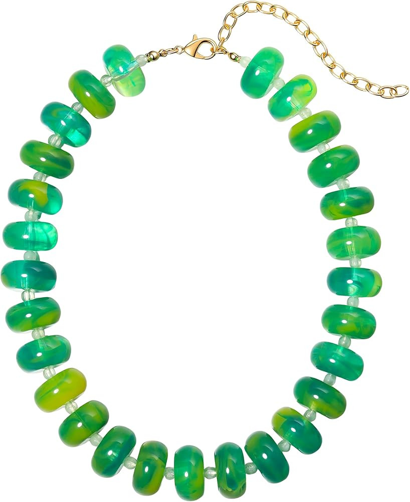 Chunky Bead Necklace for Women,Stone & Oversized Beaded Necklaces,Bold Statement Chain,Large Bead... | Amazon (US)