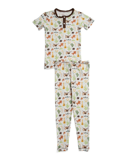 Toddler And Little Boys 2pc Rodeo Printed Henley Pajama Set | TJ Maxx
