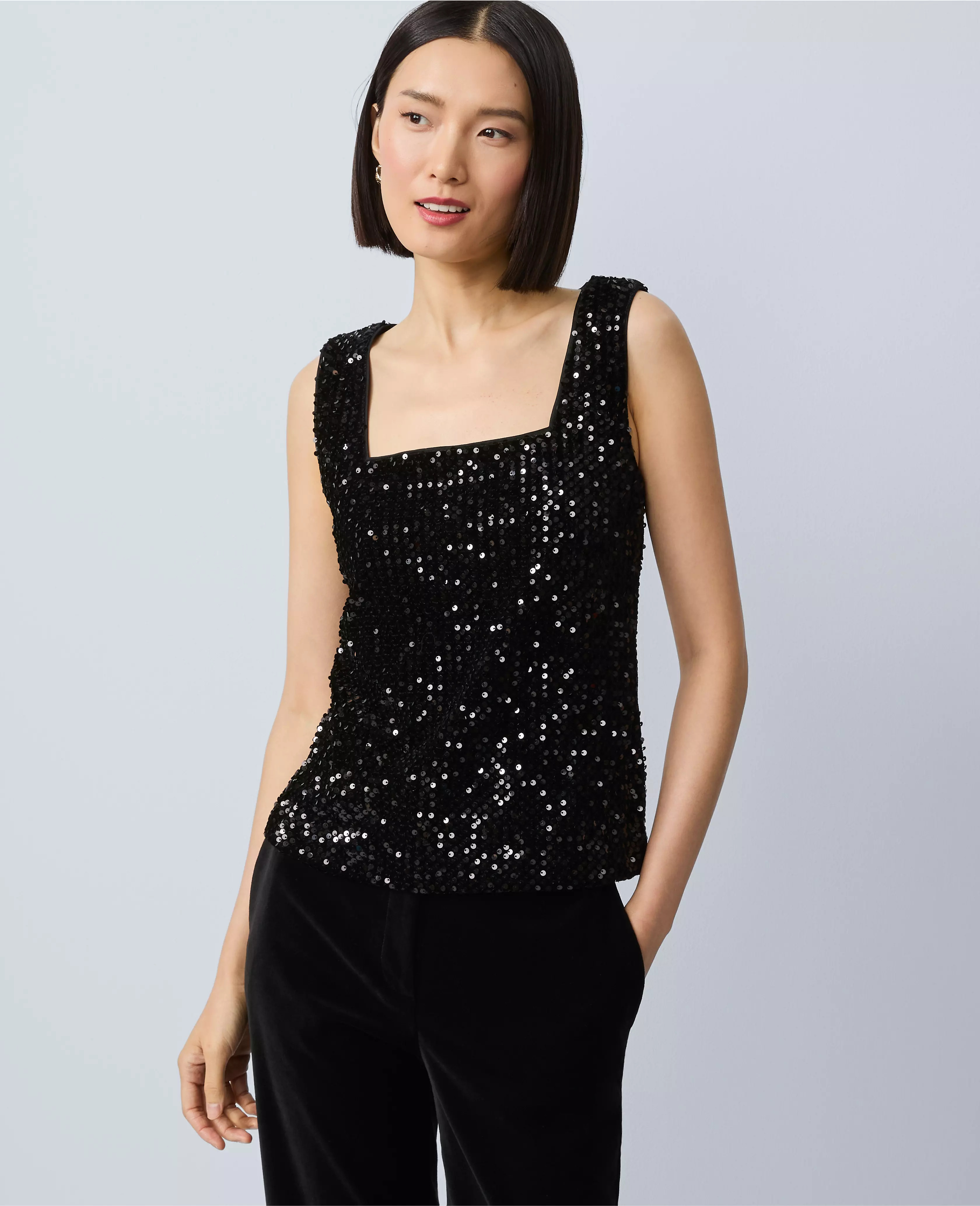 Petite Sequin Velvet Tank Top | Ann Taylor