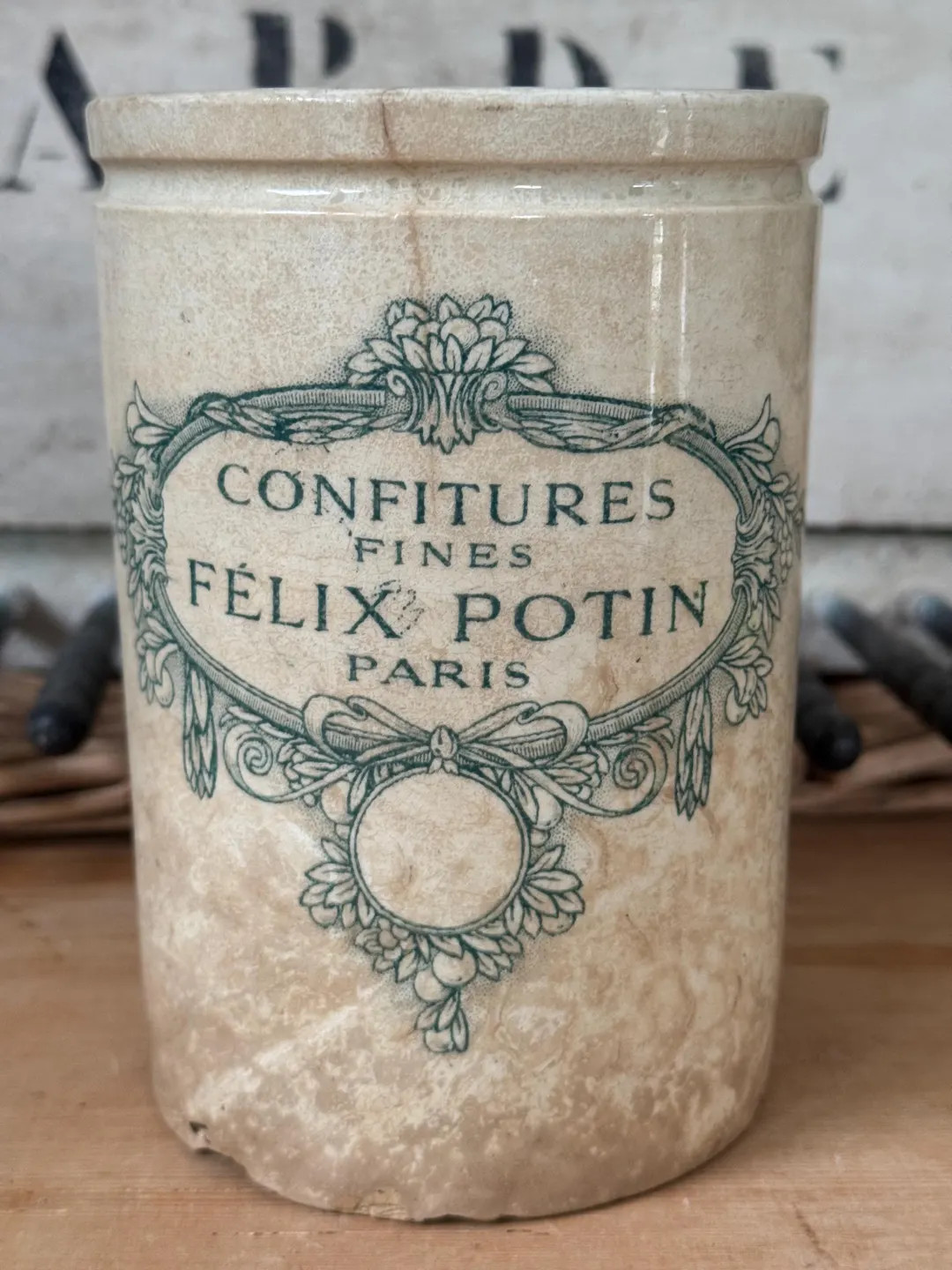 Antique French Jam Jar Felix Potin Confitures Stoneware Pot 6 Inch Ironstone Jar With Blue Transf... | Etsy (US)