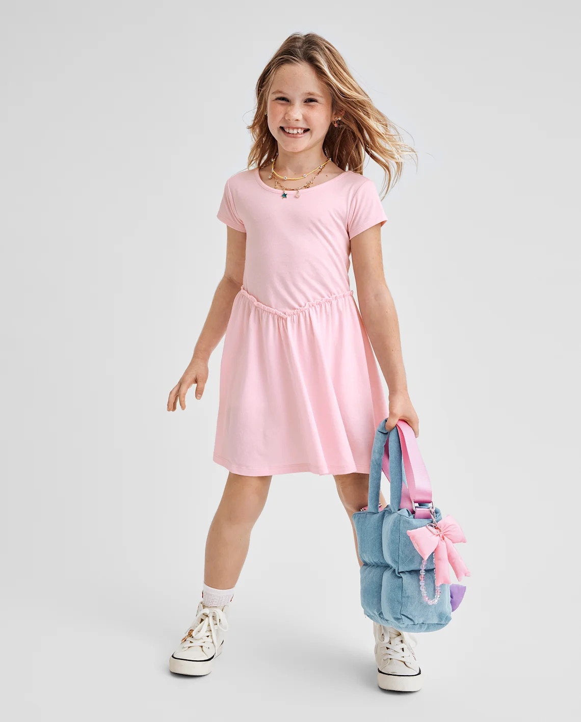 Girls Cross Back Ruffle V-Waist Dress - pink | The Children's Place