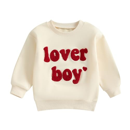 Pybcvrrd Toddler Baby Boy Valentines Day Clothes Lover Boy Embroidery Sweatshirt Long Sleeve Pullover Oversized Fall Outfit (Beige, 3-4 Years) | Amazon (US)
