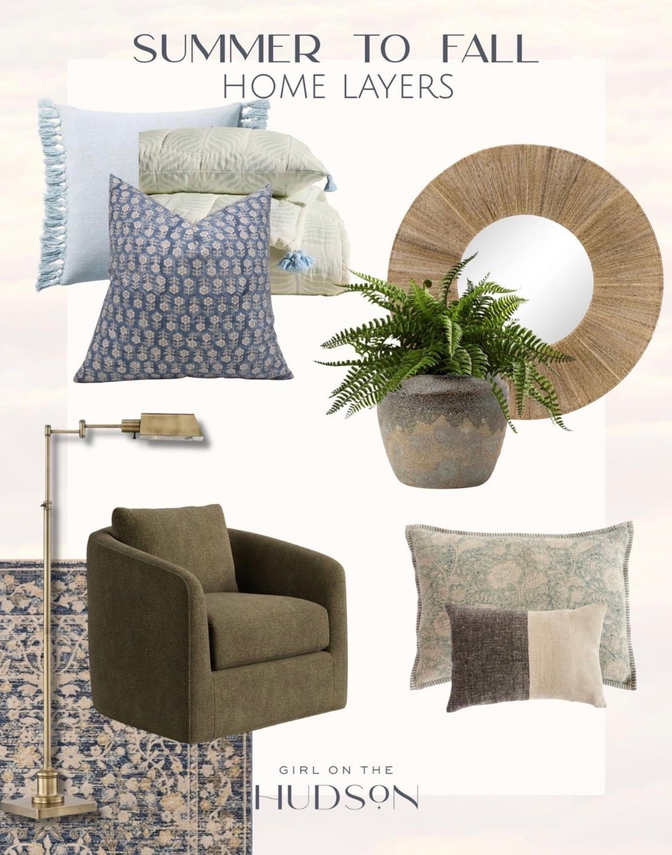 I’m starting to layer in a few pieces that make the shift from summer to fall feel easy. Think soft blues, olive green, woven textures and a few cozy accents that can stay out well beyond the season.

summer to fall decor, transitional home decor, blue home decor, olive green accent chair, throw pillows, woven mirror, area rug, cozy home layers, home decor finds, Girl on the Hudson

#LTKHome #LTKSeasonal #LTKdayinmylife