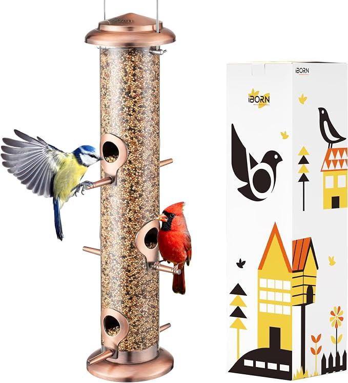 Bird Feeders for Outdoors 15" 6 Ports Chew-Resistant, Brushed Copper, 1PK | Metal, Durable Outdoo... | Amazon (US)