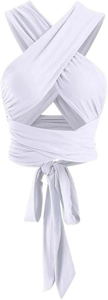 ZAFUL Ribbed Halter Crop Top Ruched Lace-up Cropped Cami Bandana Top Stitching Cropped Tank Top | Amazon (US)