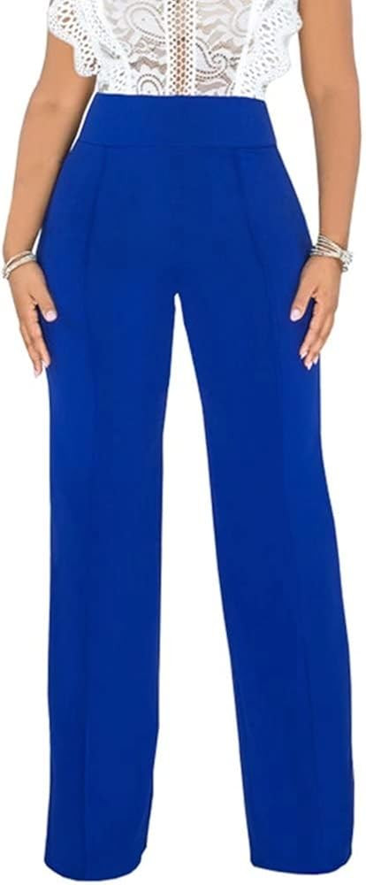 Women Stretchy Straight Leg Dress Pants Comfy Solid Classic High Waisted Wide Leg Long Bootcut Pa... | Amazon (US)