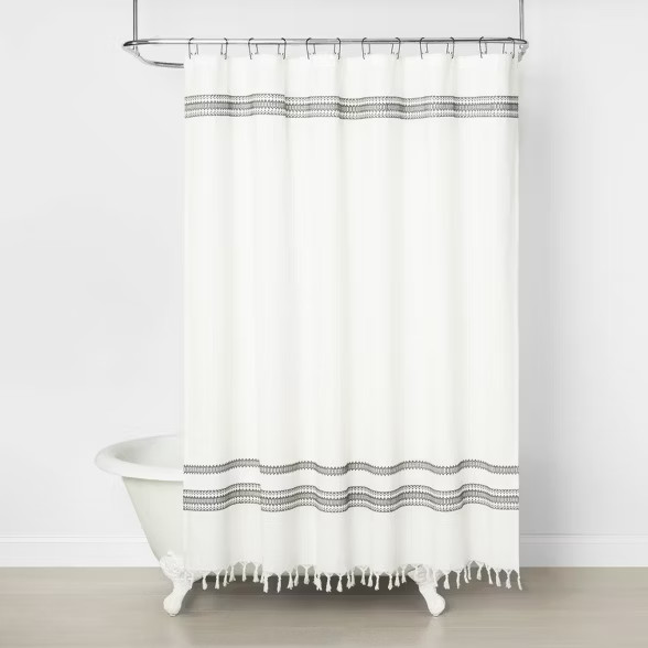 Embroidered Shower Curtain Railroad Gray - Hearth & Hand™ with Magnolia | Target