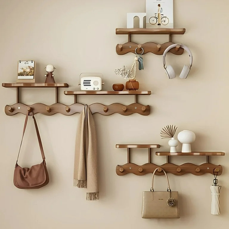 Floating Shelves with Hooks,Coat Rack Shelf Wall Mounted,Wood Coat Rack,for Bedroom, Living Room,... | Walmart (US)