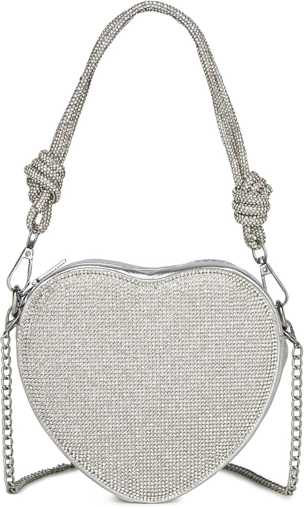 Evening Bag for Women, Silver Purse Heart Shaped Purse Crossbody Bags Shoulder Handbag for Formal | Amazon (US)