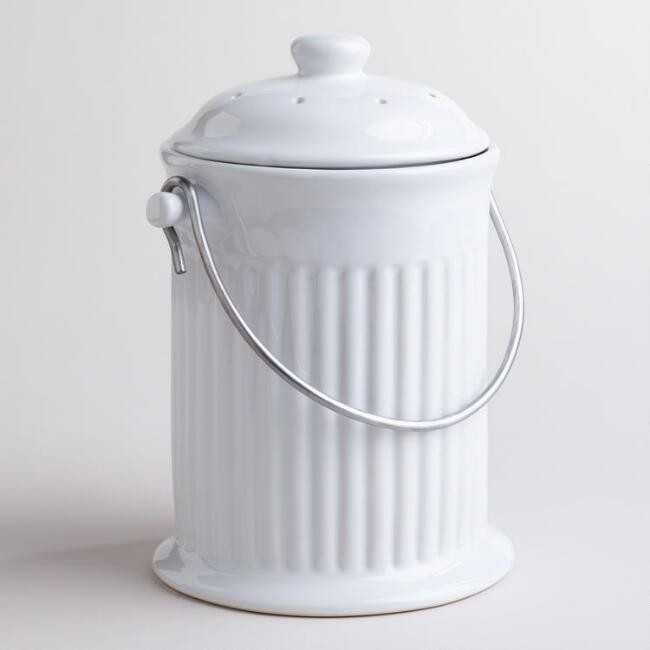 White Ceramic Compost Bucket with Filter | World Market