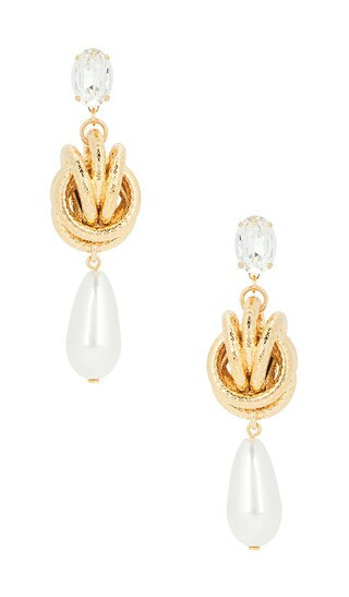 Omega Clasp Oval Knot & Pendant Earrings in Cream, Crystal, & Gold | Revolve Clothing (Global)