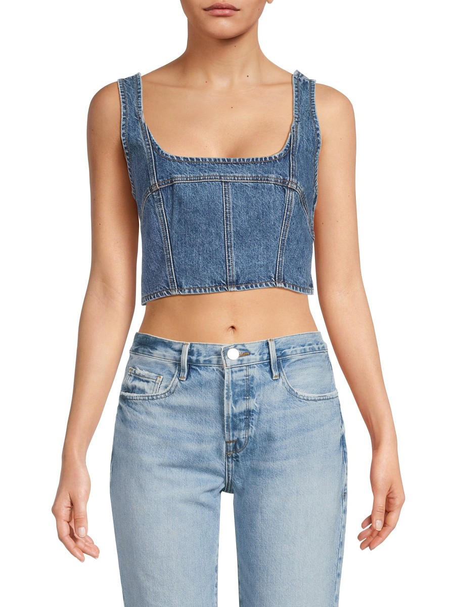 Frame Women's Denim Bustier Crop Top - Mykonos - Size XS | Saks Fifth Avenue OFF 5TH