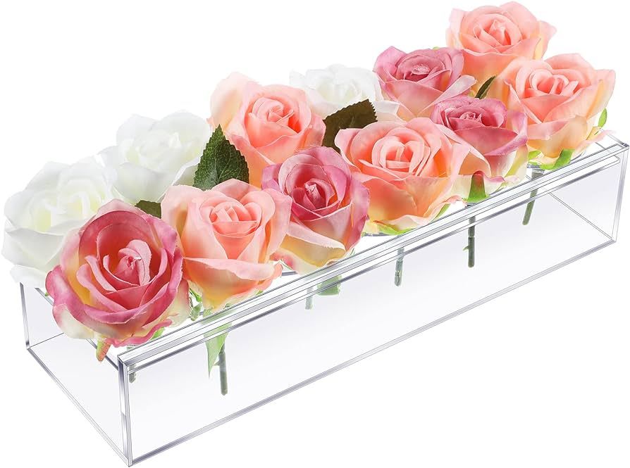 Clear Acrylic Flower Vase Rectangular Floral Centerpiece for Dining Table 12 Inch Long Rectangle ... | Amazon (US)