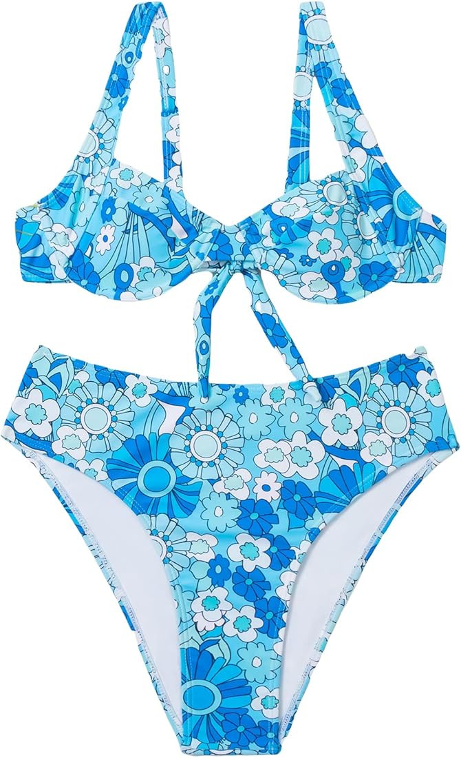 SHENHE Women's Underwire Bikini Floral Print Two Piece Bikini Set Swimsuit | Amazon (US)