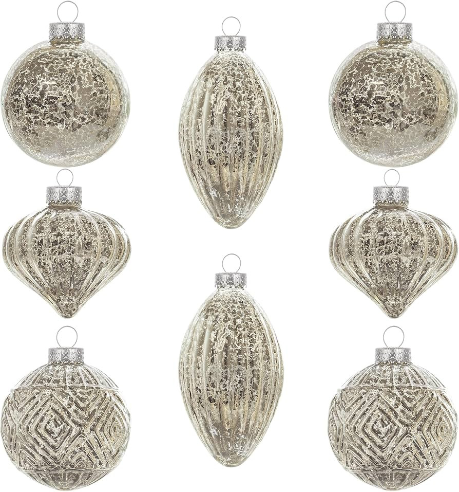 KI Store Mercury Glass Christmas Ornaments Set of 8 Champagne Silver Hanging Christmas Balls Fini... | Amazon (US)