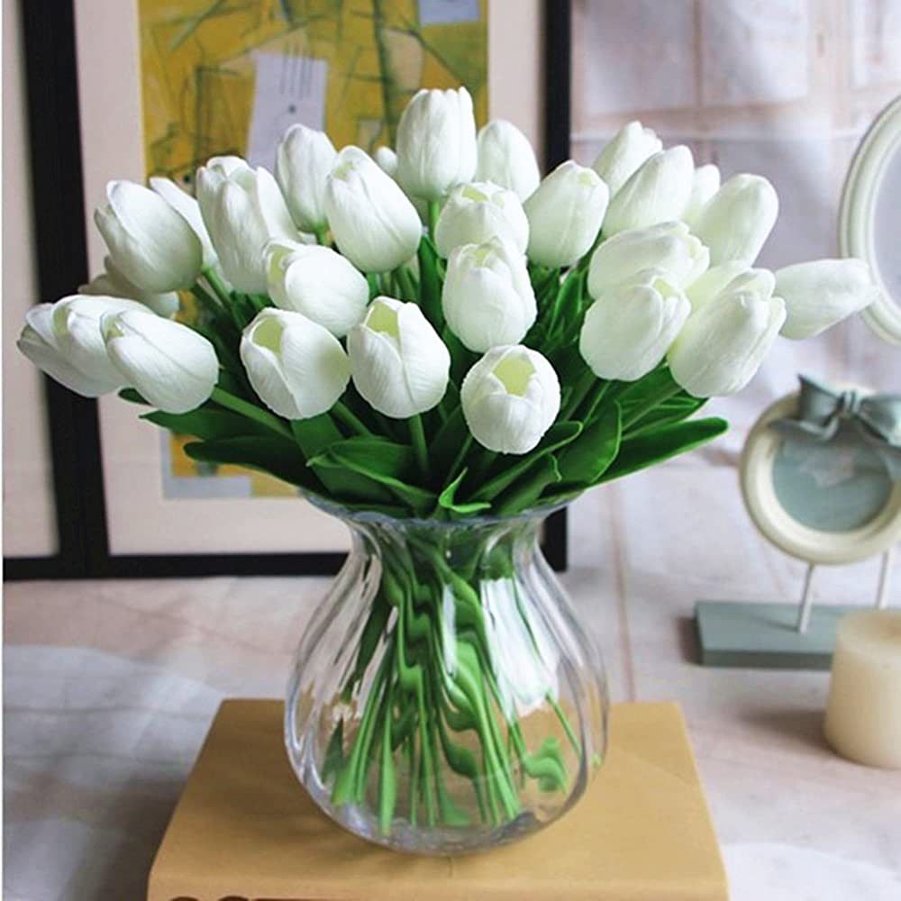 PU Fake Tulips Real Touch Artificial Flowers 10Pcs Flower Arrangement Bouquet for Home Office Wed... | Amazon (US)