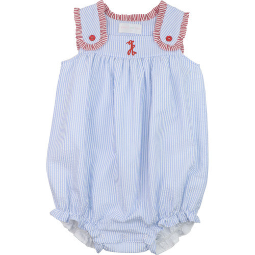 Red And Blue Seersucker Ruffle Bubble | Cecil and Lou