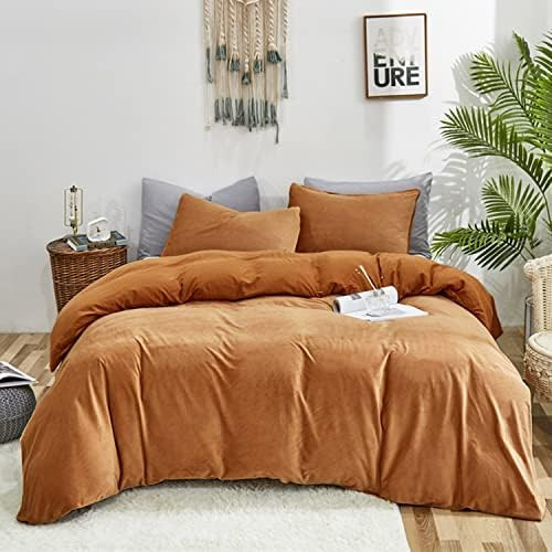 Luxlovery Pumpkin Velvet Comforter Set King Rust Flannel Bedding Comforter Set Dusty Burnt Orange So | Amazon (US)