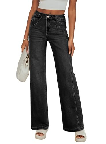 Sidefeel Wide Leg Jeans for Women High Waisted Stretchy Jeans Straight Leg Trendy Patchwork Denim... | Amazon (US)