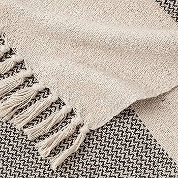 Bloomingville A14208833 Grey & Cream Cotton Knit Throw with Fringe | Amazon (US)