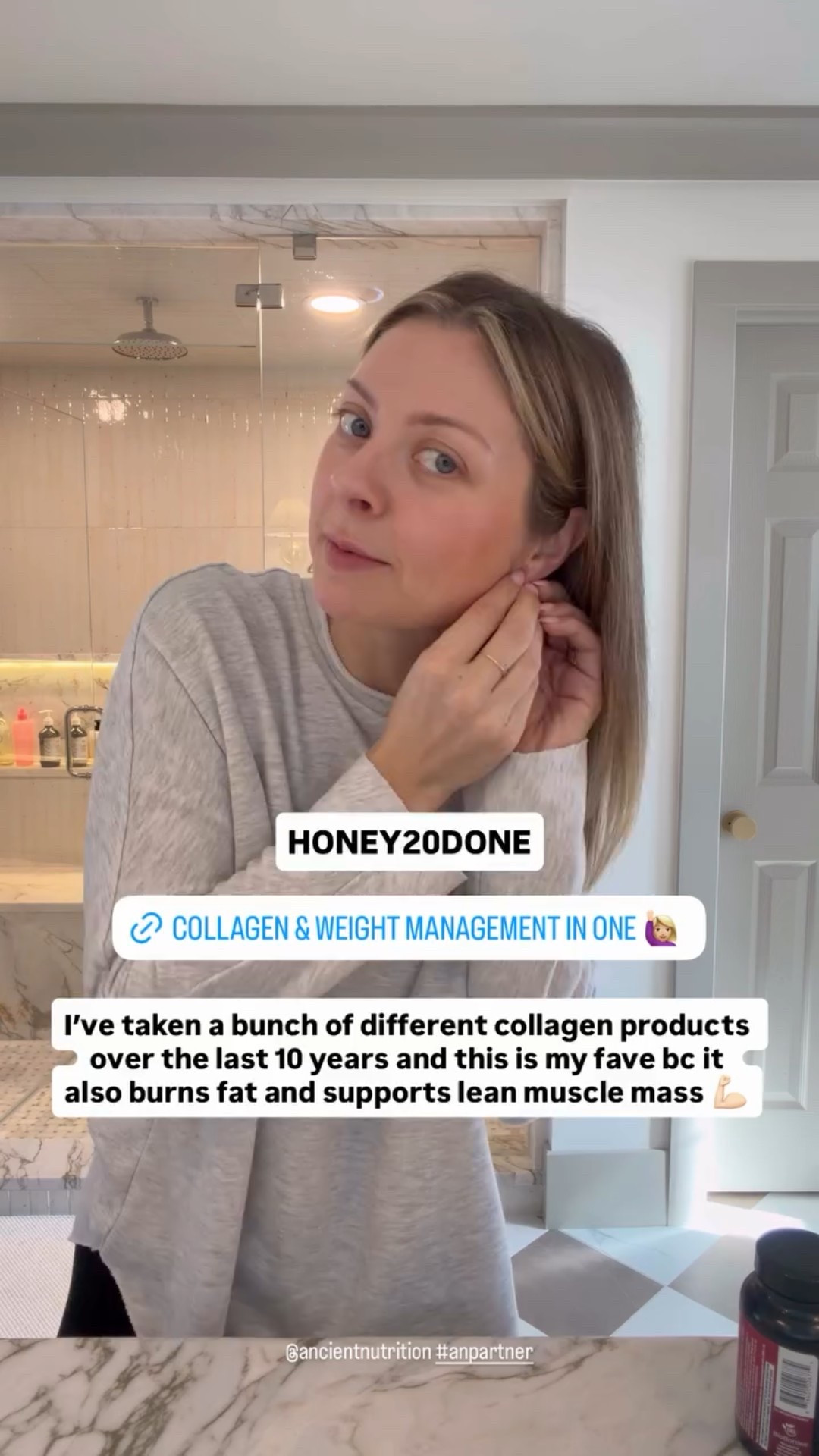 @ancientnutrition #anpartner Collagen + weight management in one! I’ve taken a bunch of different collagen products over the last 10 years and this is my fave bc it also burns fat and supports lean muscle mass 💪🏻 HONEY20DONE 