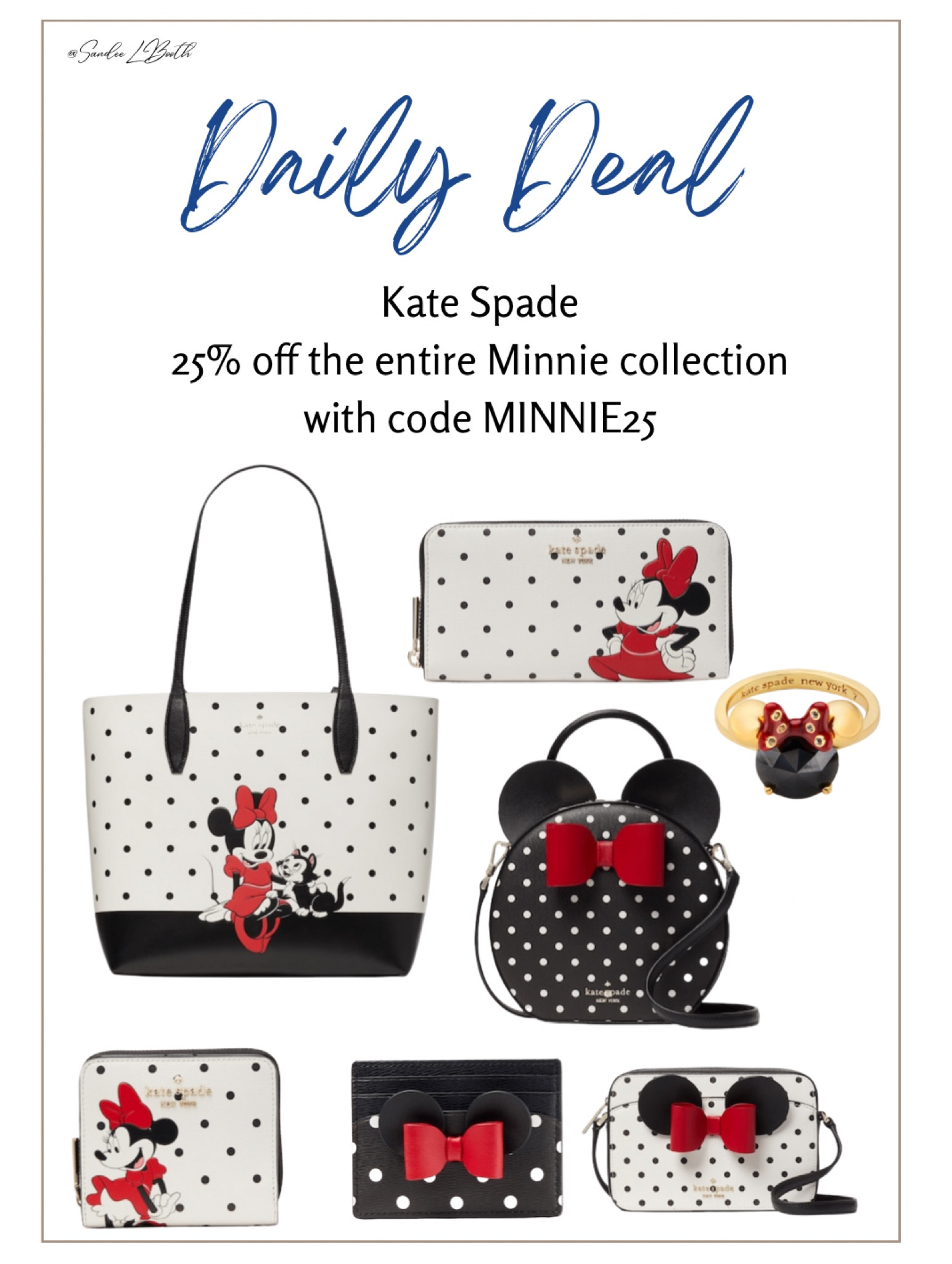 Kate spade Minnie Mouse collection 
Perfect for Christmas gifts for the Disney lover 
Use code MINNIE25 to save 25% on the entire collection 

#LTKunder50 #LTKfamily #LTKitbag