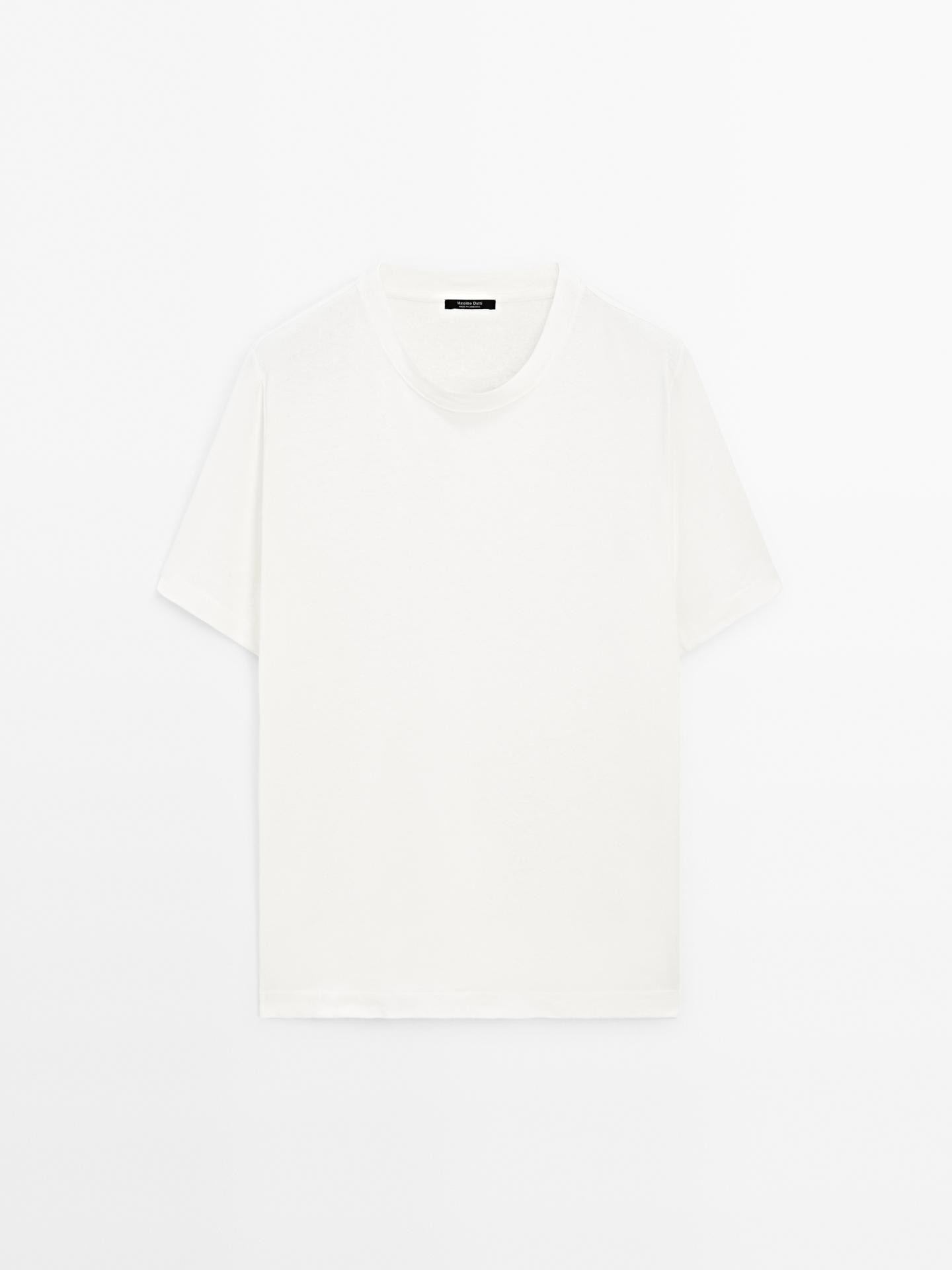 Short sleeve linen blend T-shirt | Massimo Dutti UK