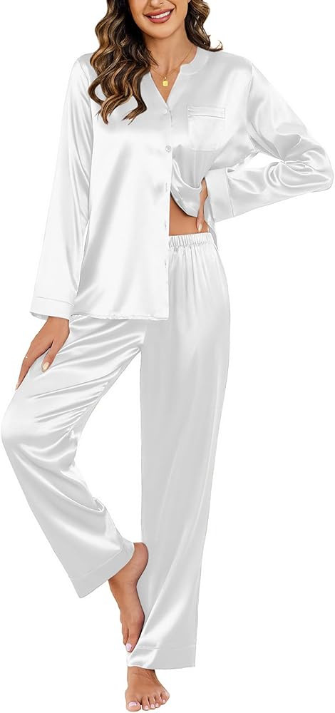 Ekouaer Silk Pajamas For Women 2 Piece Set Satin Pjs Long Sleeve Button Up Sleepwear Comfy Lounge... | Amazon (US)