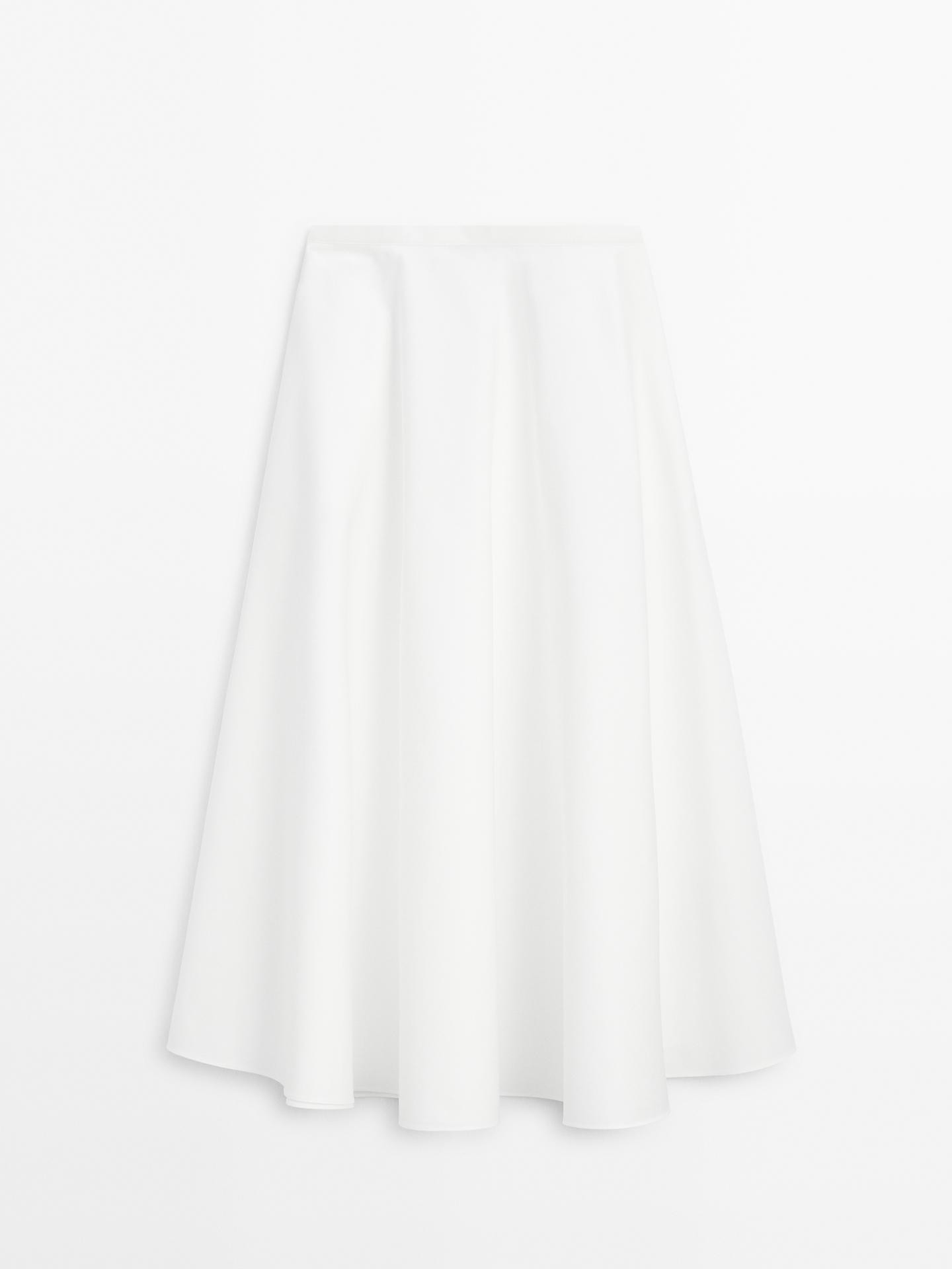Cotton blend poplin midi skirt | Massimo Dutti UK
