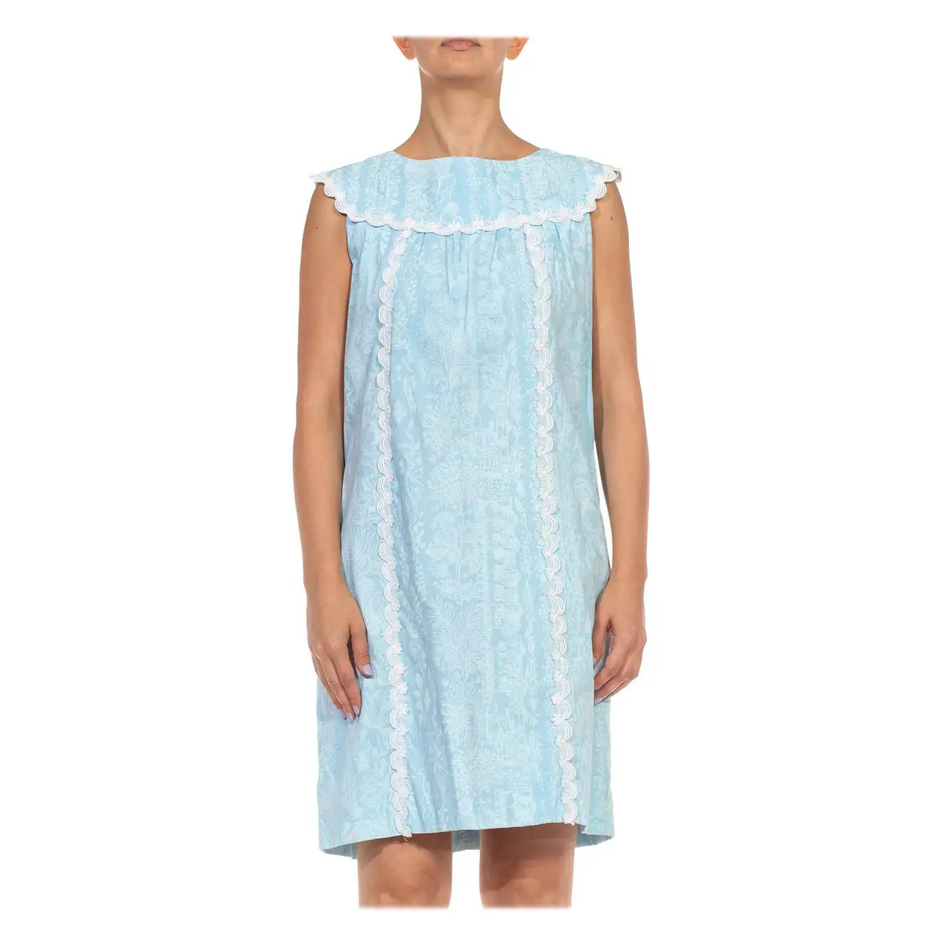 1960S LILLY PULITZER Blue & White Floral Organic Cotton Lace Sleveless Dress | 1stDibs