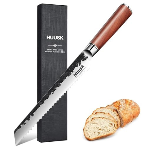 Huusk Serrated Bread Knife 8 inch, Upgraded Carbon Steel Japanese Bread Knife, Breads Slicing Knives for Cutting Homemade Breads, Bagel and Sourdough with Gift Box, Gift Idea for Men & Women | Amazon (US)