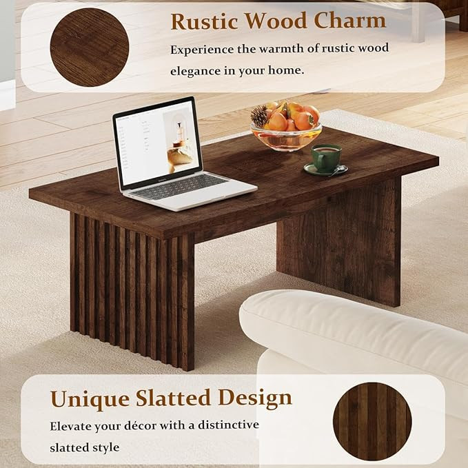 BON AUGURE Coffee Table for Living Room, Farmhouse Wood Center Table, Rectangle Mid-Century Livin... | Amazon (US)