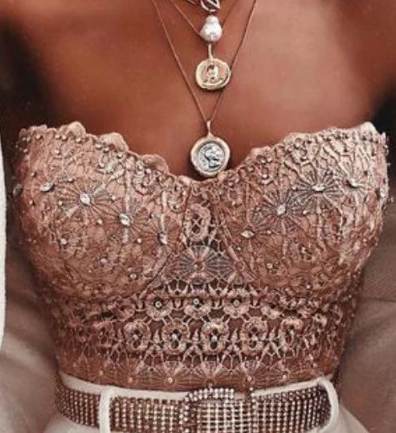 Nude/beige Lace beaded crystal rhinestone bustier corset crop top- Bridal Holiday Summer | Etsy (US)