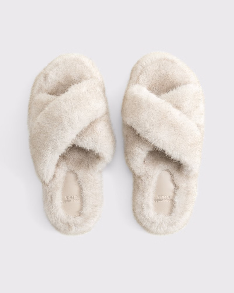 Faux Fur Criss-Cross Slippers | Abercrombie & Fitch (US)