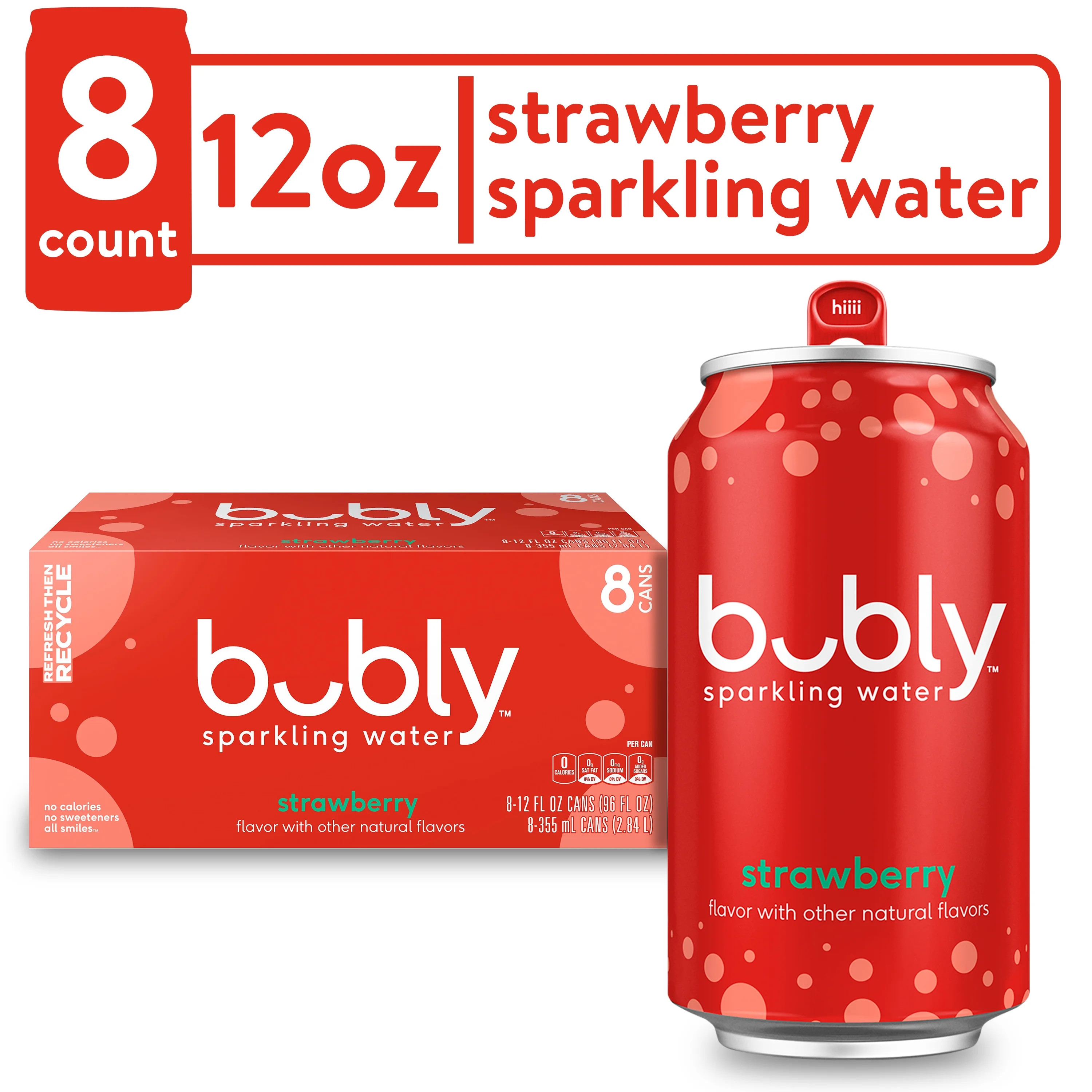 bubly Strawberry Sparkling Water, 12 fl oz, 8 Pack Cans | Walmart (US)